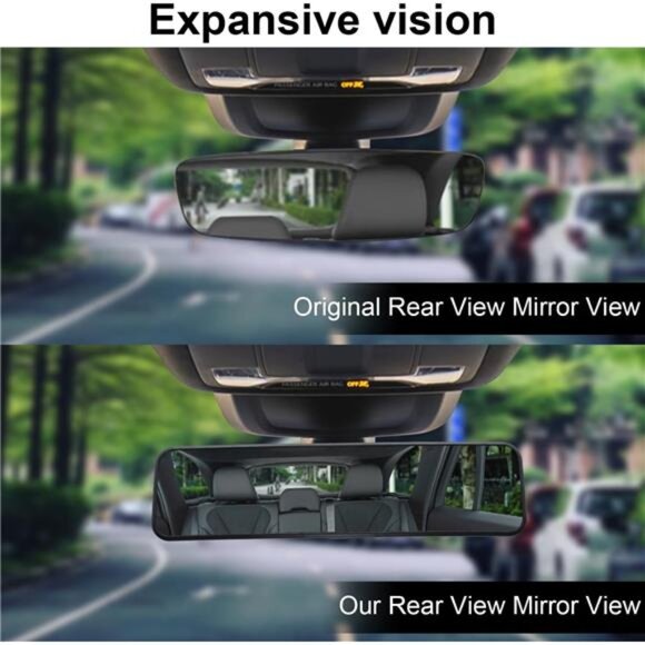 Anti Glare Rear View Mirror 11.2''(285mm), Wide Angle Panoramic Convex Curve - Picture 7 of 8